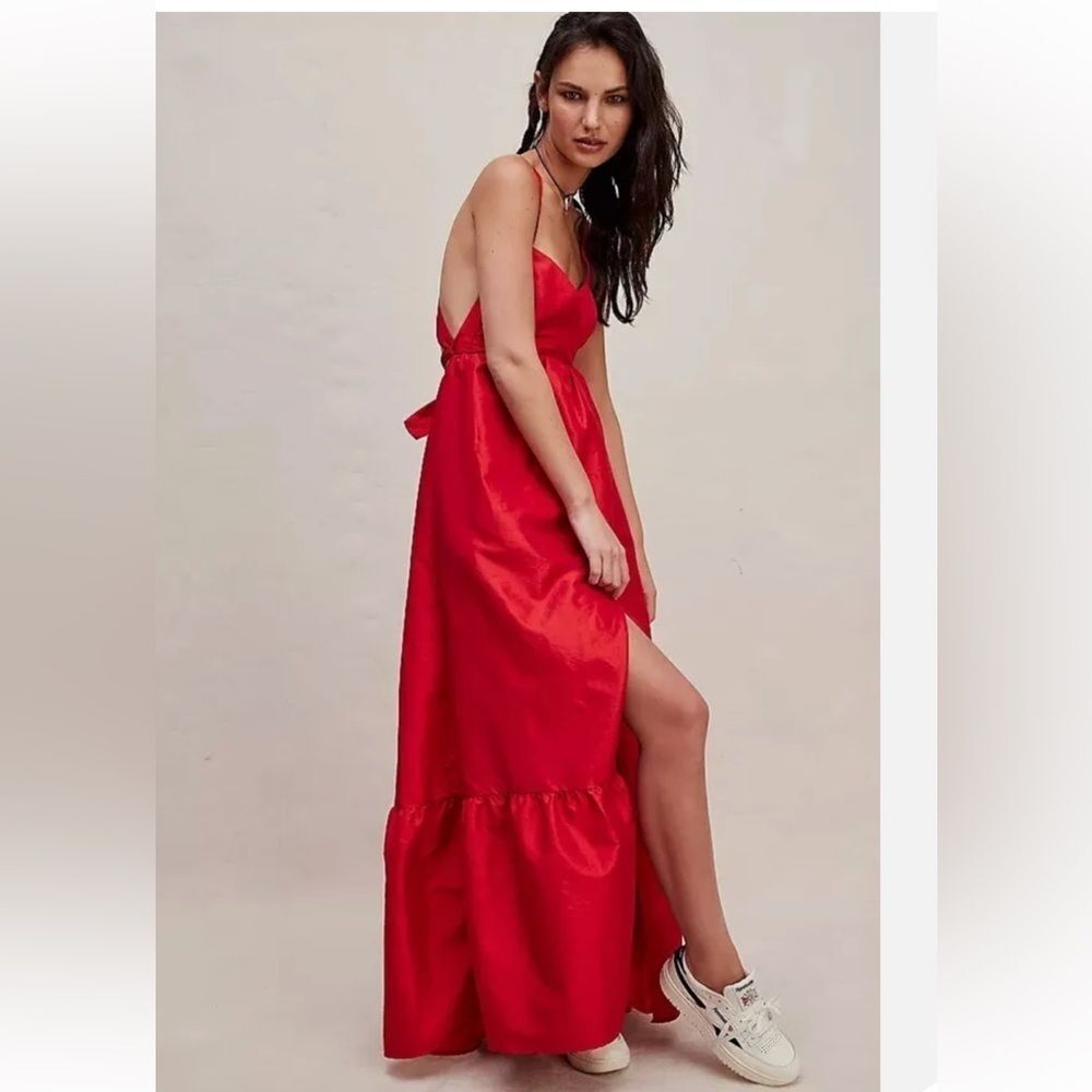 Free People Isabel Tie Back Taffeta Maxi Dress Size Medium